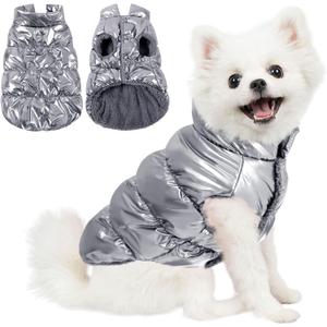 AOFITEE Dog Winter Coat, Waterproof Dog Jacket, Warm Small Dogs Coat, Fleece Dogs Puffer Jacket, Windproof Pet Snowsuit, Cozy Female Male Pet Snow Jackets Fleece Vest with Snap Closure, Silver, M