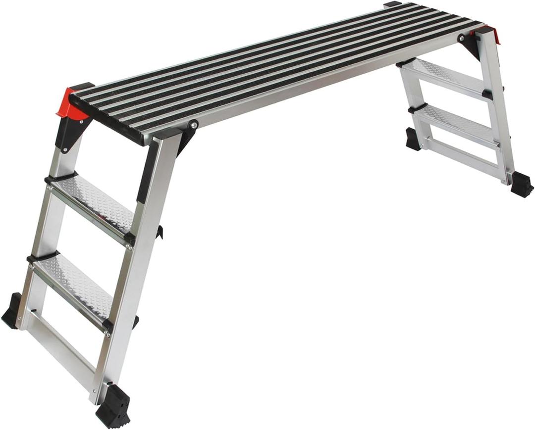 LEADALLWAY Aluminum Work Platform 50"x12" 2 Step Ladder Folding Portable Work Bench with Non-Slip Mat Capacity 660 LBS Heavy Duty