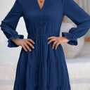 PRETTYGARDEN Long Sleeve Dress for Women Fall V Neck Tiered A Line Spring Elegant Modest Flowy Wedding Guest Maxi Dresses (M)