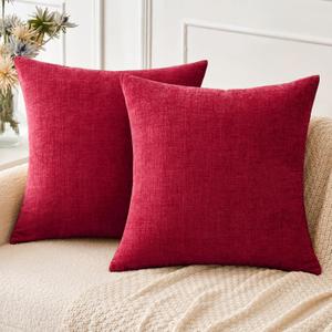 MIULEE Pack of 2 Christmas Red Couch Throw Pillow Covers 20x20 Inch Soft Polyester Chenille Pillow Covers for Sofa Living Room Solid Dyed Pillow