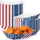 Gejoy 100 Pieces 2 lb Paper Food Tray 4th of July Paper Nachos Trays Disposable Patriotic Party Trays for Serving Food Paper Food Boats for Independence Day Memorial Veteran's Day (American Flag)