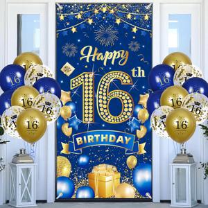 16th Birthday Party Decorations for Boys Navy Blue Gold Happy 16th Birthday Banner with 18pcs 16th Balloons 16th Door Cover Backdrop for Boys Girls Birthday Anniversary Party Sign Porch Decor Supplies 16th Birthday Party Decorations for Boys Navy Blue Gold Happy 16th Birthday Banner with 18pcs 16th Balloons 16th Door Cover Backdrop for Boys Girls Birthday Anniversary Party Sign Porch Decor Supplies
