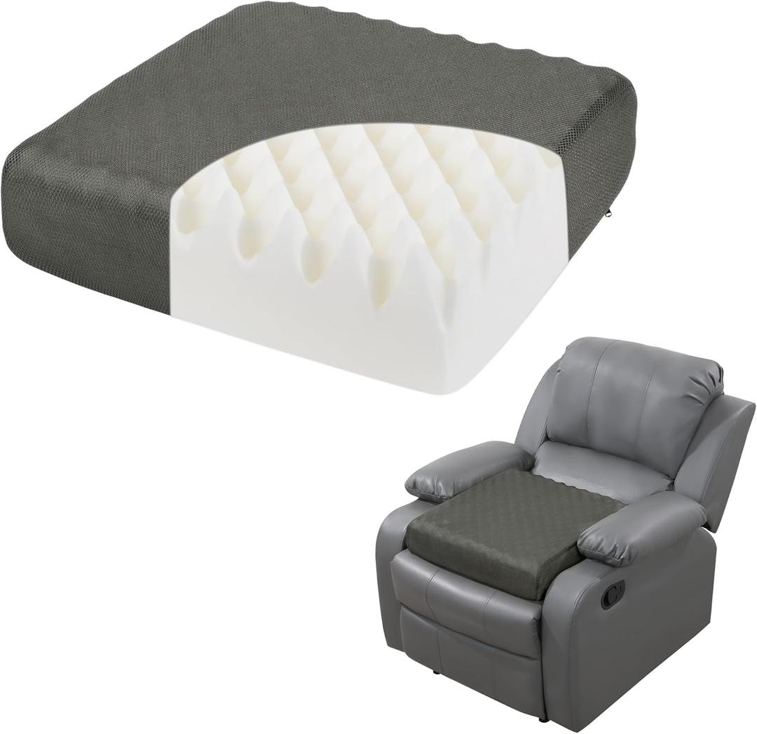 HOMBYS 5" Thick Egg Shaped Foam Recliner Chair Cushion for Elderly, Thicken & Extra Large Seat Cushion Cahir Pad for Couch, Armchair, Wheelchair for Easy to Stand Up & Reduce Hip & Lumbar Pain, Gray