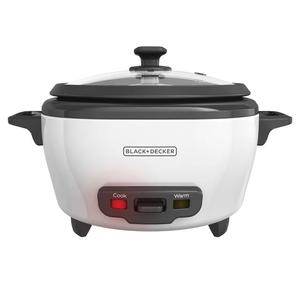 BLACK+DECKER Rice Cooker 6-Cup (Cooked) with Steaming Basket, Removable Non-Stick Bowl, White