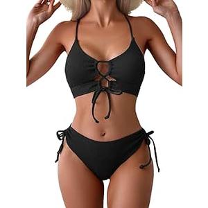 B2prity Women's Sexy Bikini Set Color Block Lace Up 2 Piece Bathing Suit Tie Side Swimsuit, Size Medium