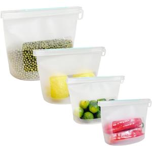 Reusable Silicone Food Storage Bags (Set of 4), Dishwasher Oven Microwave Freezer Safe, Eco-Friendly Leakproof Sous Vide Bags, Premium Lunch Containers, 2 Sandwich 1 Lunch & 1 Half-Gallon, Clear