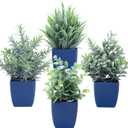 summer flower Set of 4 Fake Plants in Pot Small Artificial Eucalyptus Potted Plant Mini Wheat Grass Ferns Faux Greenery for Home Indoor Office Table Bathroom Farmhouse Decorations Blue