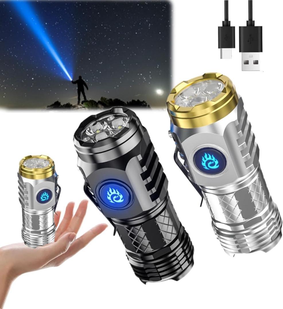 Three-Eyed Monster Mini Flash Super Power Flashlight, Thumb Flashlight Mini Flashlights, Waterproof High Lumen Portable Mini Torch LED2Pcs