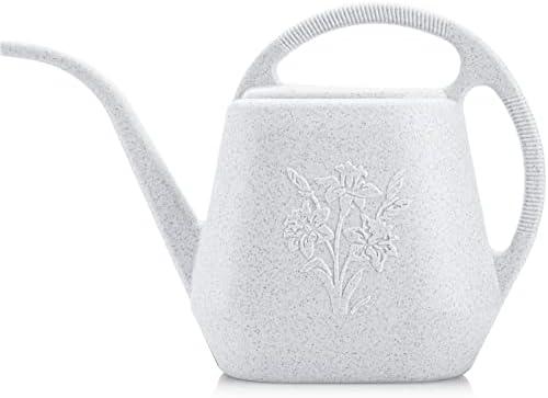 Fasmov 1-Gallon Plastic Watering Can with Comfortable Handle, Garden Watering Cans Long Spout for Indoor Outdoor Watering Plants (Gray White)