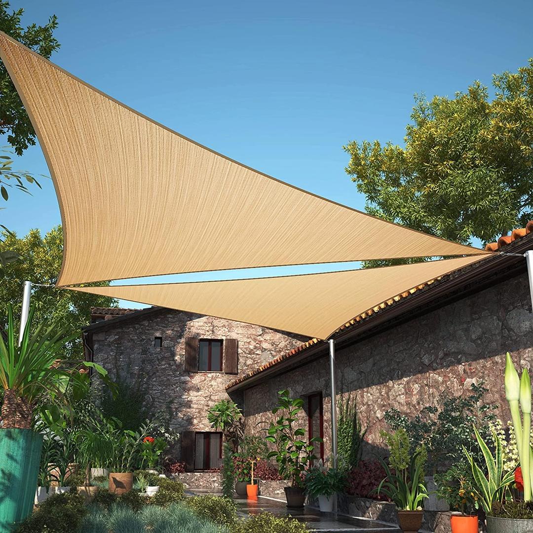 ShadeMart 10' x 10' x 10' Sand Sun Shade Sail Triangle UPF50 Canopy Fabric Cloth Screen, Water Air Permeable & UV Resistant, Heavy Duty, Carport Patio Outdoor-(We Customize Size)