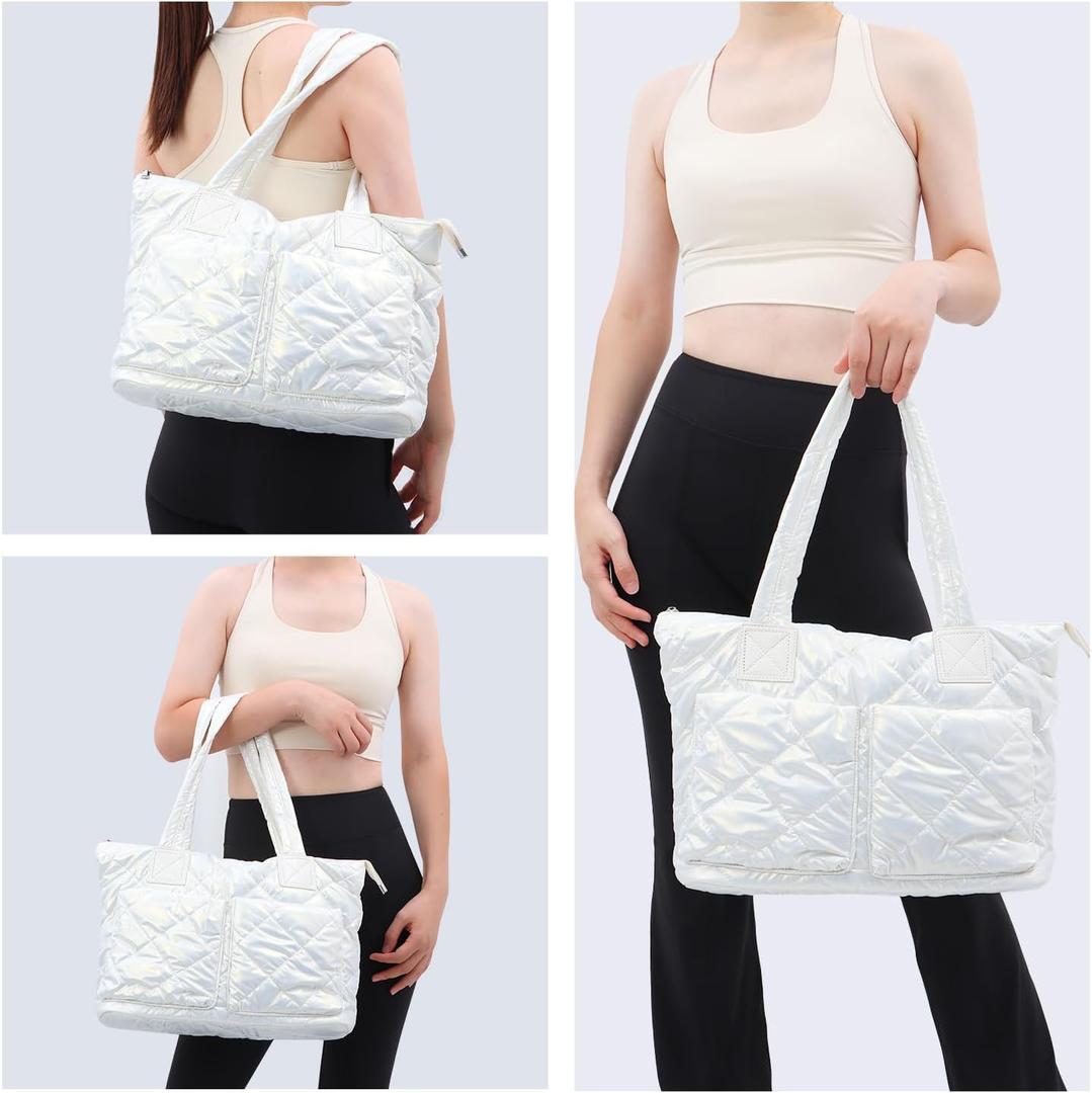 Ynport Quilted Puffer Tote Bag for Women Large Lightweight Puffy Handbag Causal 