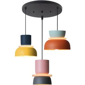 Nordic Modern Pendant Light Macaron Color Mid Century Hanging Light Fixture with Aluminum Shade Colorful Chandelier Ceiling Pendant Lights for Dining Room Kitchen (3-Light), Size -