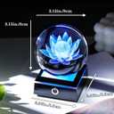 YWHL 80mm 3D Engraving Crystal Lotus Flower Figurine Ball with Light Base, Glass Lotus Flower Gifts for Women for Birthday Decorative Glass Ball Paperweight