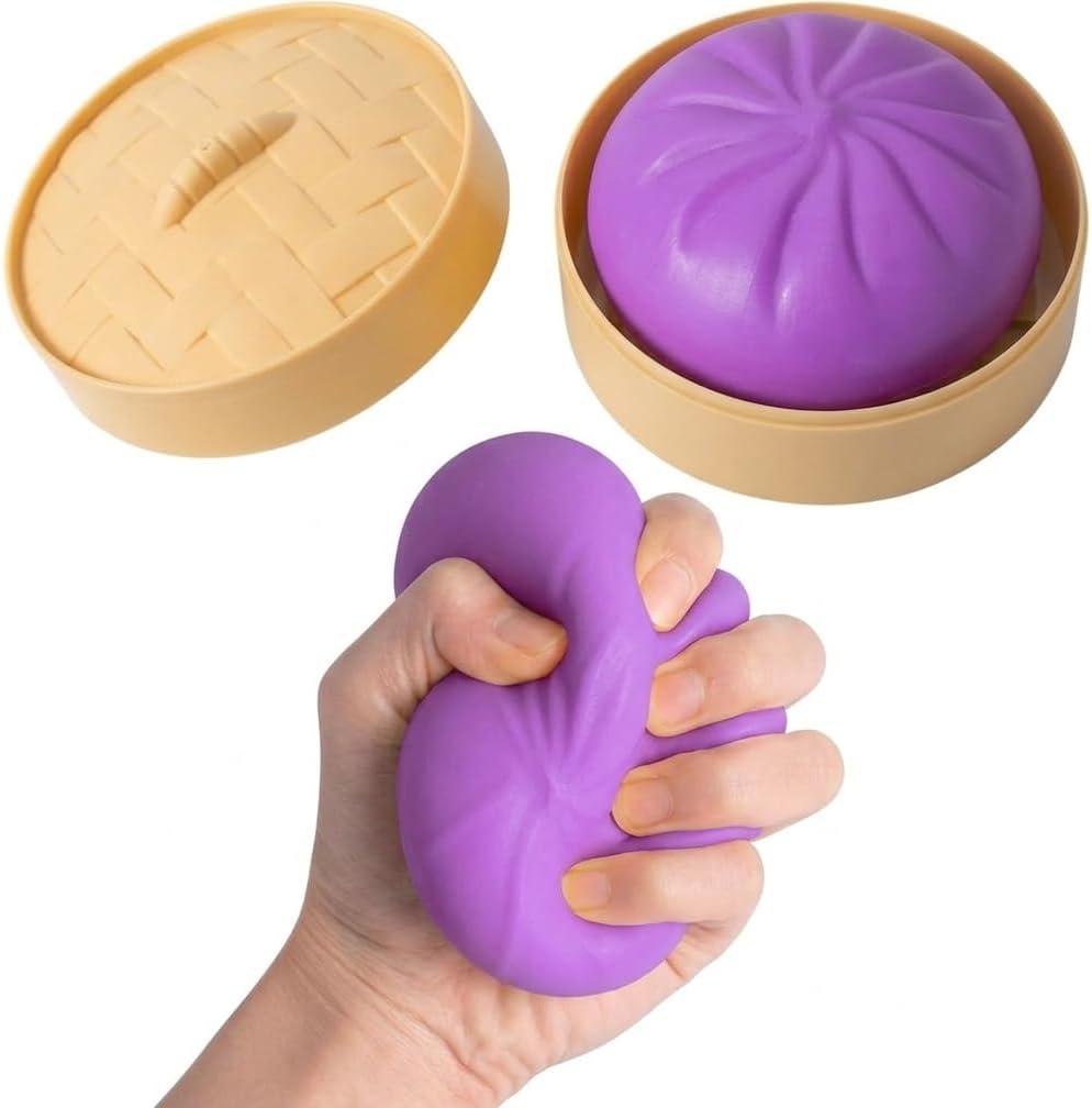 Dumpling Squishy Mystery Box Realistic Dumpling Squishy with Steamer Basket, Sensory Fidget for Adults & Teens, Big Stress Relief Ball, Easter Basket Stuffers & Sensory Gift (Purple)