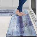 MAYHMYO Anti Fatigue Kitchen Mat - Set of 2 - Blue and Marble Design Comfort Mats - Cushioned, Non Slip Floor Mat