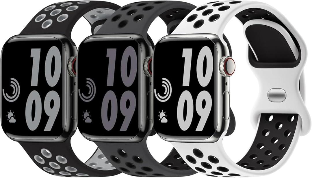 3 Pack Sport Bands Compatible with Apple Watch Band 44mm 45mm 46mm 42mm 41mm 40mm 38mm 49mm for Men Women, Soft Silicone Breathable Wristband for iWatch Series 11 10 9 8 7 6 5 4 3 2 1 SE3 SE Ultra 3 2 1, Anthracite Black/Black Gray/White Black