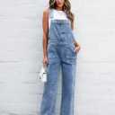 luvamia Jean Overalls for Women Straight Wide Leg Baggy Stretchy Denim Bib Adjustable Strap Casual Jumpsuit Loose Fit (Blue, L)