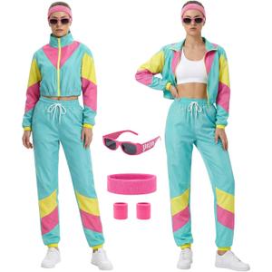 Women's 80s 90s Outfits Tracksuit Costume 5 Piece Color Block Retro Windbreaker Accessories Track Suits