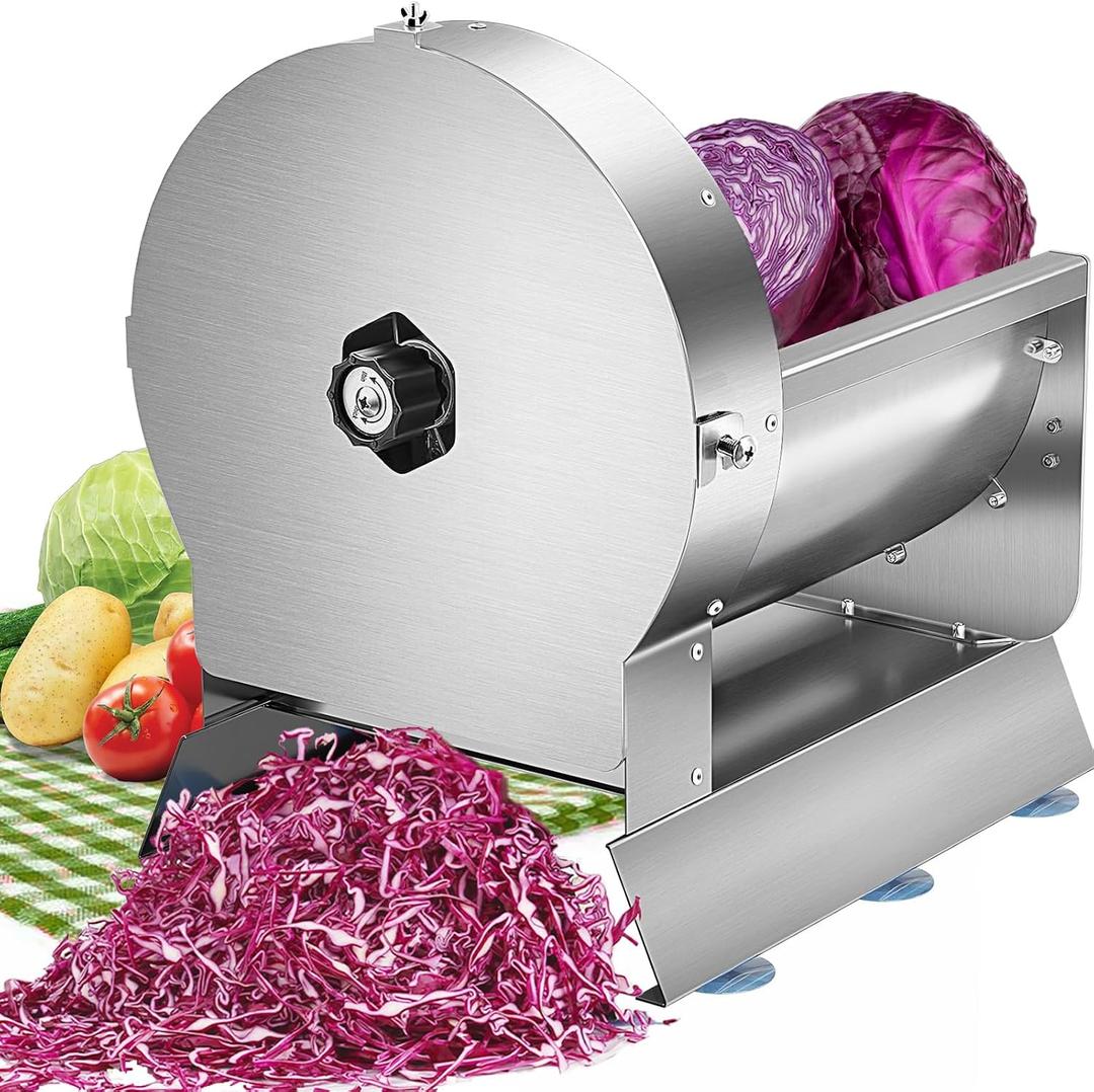 Upgraded Commercial Vegetable Slicer with Hands-Free Operation, Carry Handle & Cleaning Brush, 2-in-1 Electric & Manual Stainless Steel Fruit Cutter, Adjustable 013mm for Cabbage, Potatoes, Tomatoes