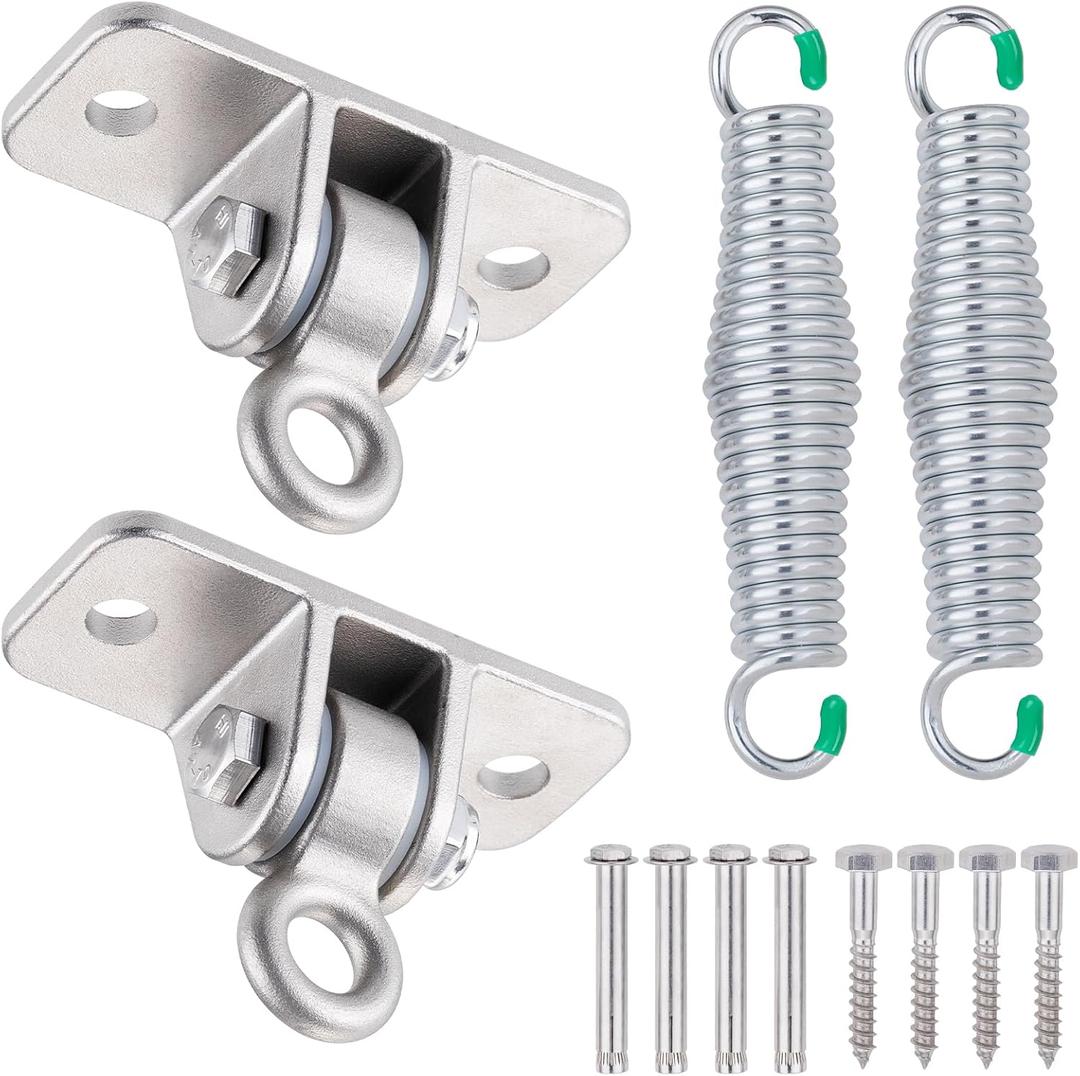 Porch Swing Hanging Kit, Heavy Duty 304 Stainless Steel Swing Hangers Set with Galvanized Iron Springs for Hammock Chairs or Ceiling Mount Porch or Patio Swings, Screws and Bolts Included