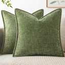 MIULEE Pack of 2 Fall Couch Throw Pillow Covers 18x18 Inch Sage Green Farmhouse Decorative Pillow Covers with Stitched Edge Soft Chenille Solid Dyed Spring Pillow Covers for Sofa Bed Living Room