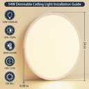 24 Inch Dimmable Ceiling Light Flush Mount 54W Remote Control LED Fixture 5400LM 3000K-6500K Adjustable Round Bright Lamp for Bedroom Kitchen Living Room Dining Bathroom White