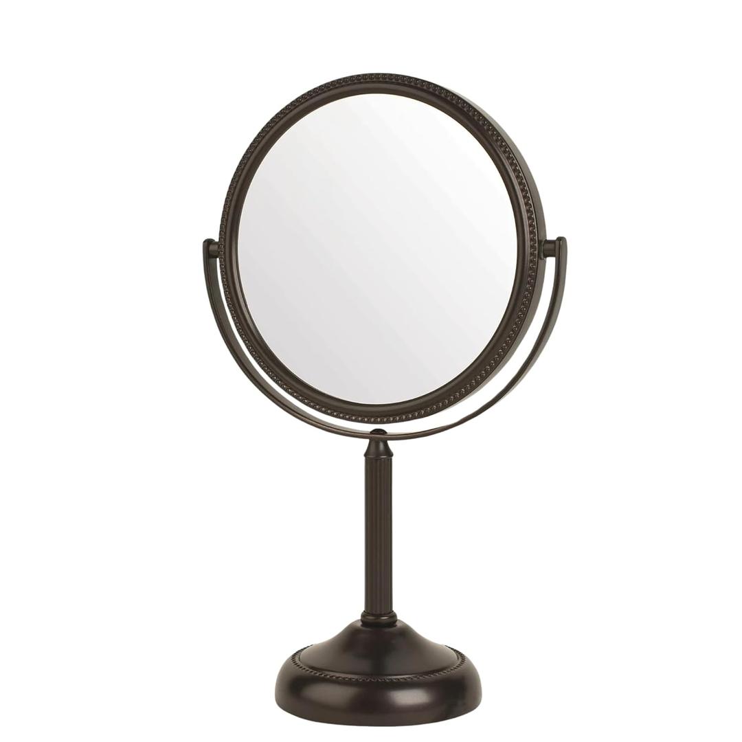 JERDON Two-Sided Tabletop Makeup Vanity Mirror - 10X-1X Magnification & Swivel Design - 6-Inch Diameter Portable Mirror - Bronze Finish - Model JP910BZP