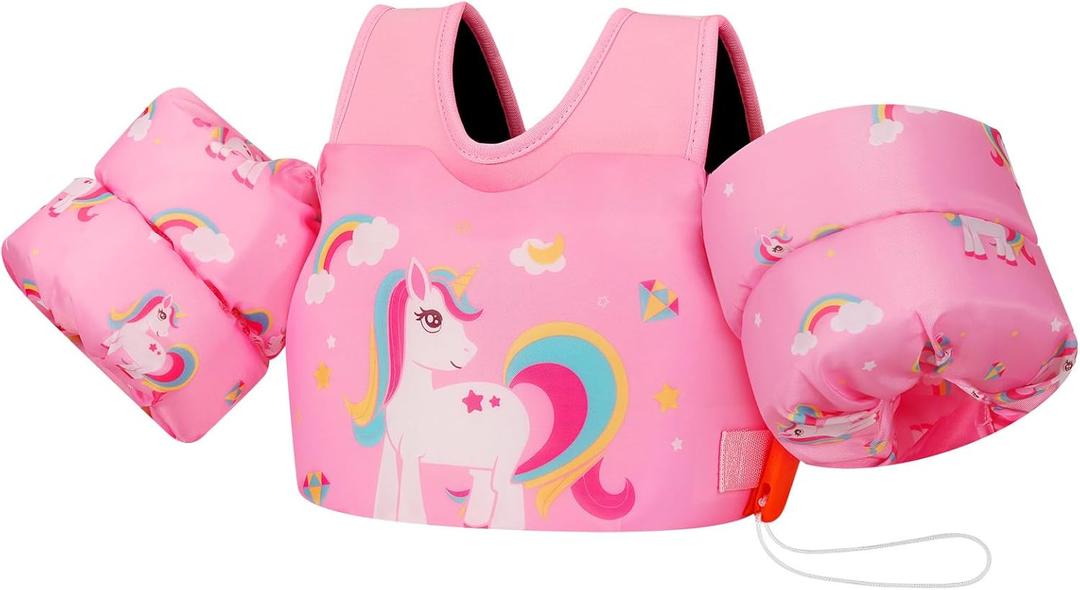 MoKo Toddler Swim Vest for Kids 13-30/20-50/22-66lbs, Swim Arm Floaties Cartoon Swimming Water Wings Pool Float Vests Sleeves Shoulder Straps Arm Band for Children Learn to Swim (Unicorn)