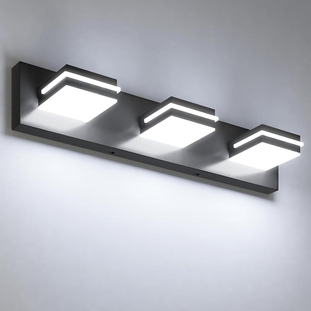 VOLISUN Modern Bathroom Vanity Light Fixtures (3-Light, 24-Inch), Matte Black LED Bathroom Lighting Fixtures Over Mirror, 360Rotable Head, LED Vanity Lights for Bathrooms (Cool White 6000K)