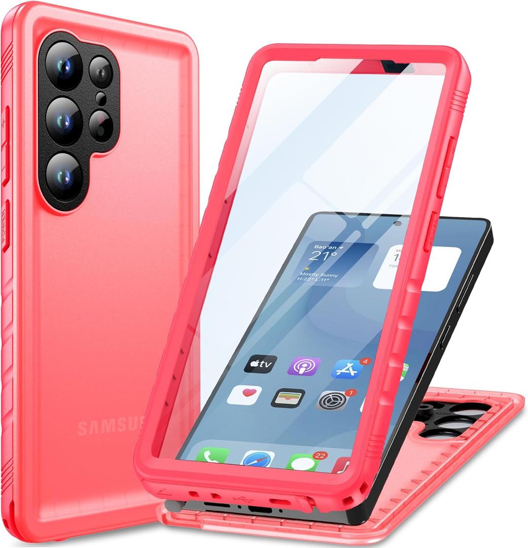 Cozycase for Samsung Galaxy S25 Ultra Waterproof Case - 360 Heavy Duty Full Body Protection/Shockproof/Dustproof/Double/Front and Back/IP68/S 25 Ultra Protective Case Slim Pink