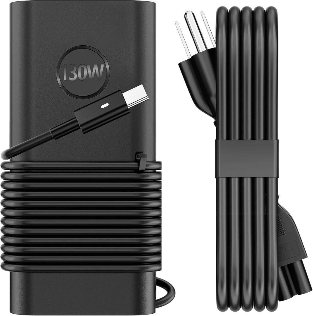 130W USB-C Laptop Charger AC Adapter Compatible with Dell XPS 15, 17, 9500, 9510, 9520, 9530, 9700, 9710, 9720, Precision 5550, 5560, 5570, 5530, 5750, 5760, Latitude 5410, 5510, 5520, 5431 Power Cord