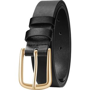 Huyfhksd Women's Belt Fashion Multicolored Waist Leather Belts for Jeans Pants with Pin Buckle, M, Gold Buckle Black
