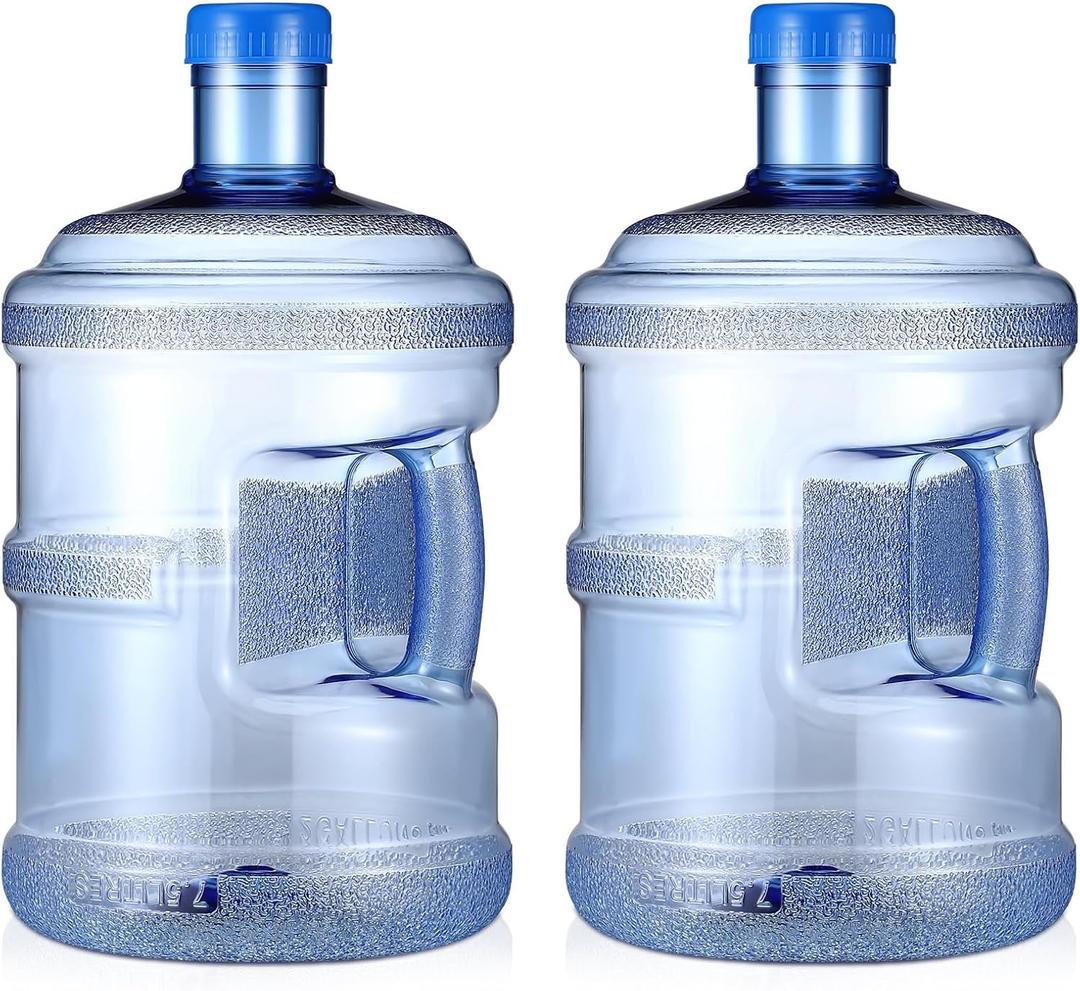 2 x Bokon 2 Pieces gallon water jugs Round Plastic Water Bottle with Handle Screw Cap Reusable Large Capacity Bottle for Camping Outdoor Travel Gym Use