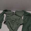 Women's Cut Out Ring Plunge Neck Shirred Bikini, 1 Piece Long Sleeves Mesh Tummy Control Swimsuit Bathing Suit (Army Green) XL