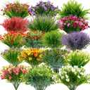 Hoteam 156 Bundles Artificial Flowers for Outdoors Decoration, Fake Flowers Plants Plastic Faux Lavender Pansies UV Resistant for Summer Garden Yard Porch Window Home Decor (Spring)