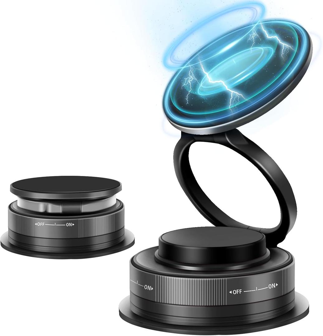 Vacuum Magnetic Phone Holder, 360 Adjustable & Foldable Car Phone Holder for MagSafe Hands-Free Suction Cup Phone Mount for iPhone & Android & All Vehicle/Car/Gym/Mirror
