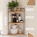 Corner Bathroom Countertop Organizer, 3-Tier Corner Shelf for Vanity & Bathroom Counter, Rustic Wood Standing Rack for Cosmetics & Skincare, Space Saving Storage for Toiletries, Sturdy Metal, Natural