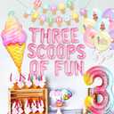 Threenager Ice Cream Birthday Decorations Sweet Banner Cupcake Toppers with Balloon Garland Banner Cupcake Toppers Sprinkle Balloons for 3rd Birthday Girls Three is So Sweet Theme