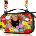 Carrying Case for Nintendo Switch Lite Travel Carry Cases Hard Shell Protective Cover Flowers Black Cat Cute Girls Boys Accessories Storage Protector Pouch Bag for Nintendo Switch Lite 2019