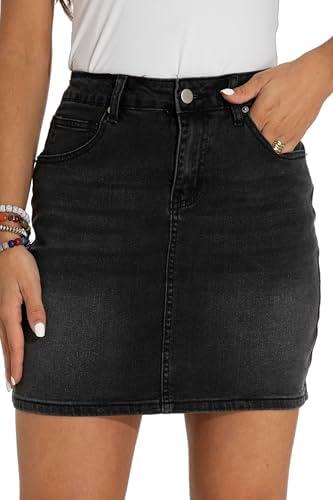 GUANYY Womens Mini Denim Skirt-Casual Stretch Slim Fit High Waisted Jean Skirts, M