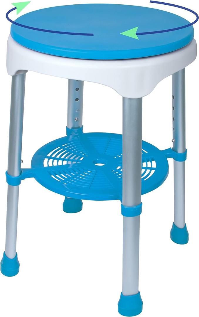 Carex Easy Swivel Bath Stool and Bathtub Stool - Shower Stool, Adjustable Rotating Bath Seat and Shower Chair for Elderly with Storage Tray, Shower Stools For Seniors