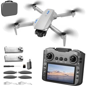 E88 GT Drone With 4.92-Inch Screen Controller,Brushless Motor, Optical Flow Localization, Active Obstacle Avoidance, 2 Batteries (White- 2 Batteries)