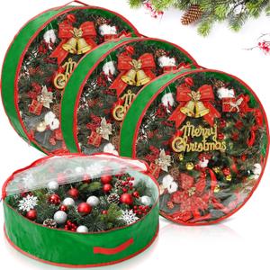 Aliceset 4 Pack Wreath Storage Containers, Ornament Garland Wreath Storage Bags with Handle Zipper Decorative Storages Box for Winter Valentine Wreaths(30 x 30 x 7.8 Inch,Light Green)