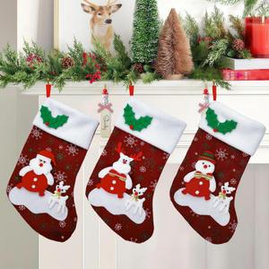 Christmas Stockings, Large Felt Xmas Stockings with Santa Snowman Reindeer Design, Christmas Decoration Gifts for Stairs Fireplace Hanging, Party Decorations Favors, Xmas Home Decor