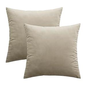 MIULEE Pack of 2 Taupe Velvet Throw Pillow Covers 24x24 Inch Soft Solid Decorative Square Set Cushion Cases for Spring Couch Sofa Bedroom