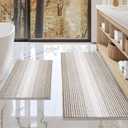 BSICPRO Bathroom Rugs and Mats Sets, 2 Piece Thick Absorbent Chenille Non Slip, Soft Shaggy Floor Mats, Machine Washable (Light Taupe, 20" x 47" Plus 16" x 24")