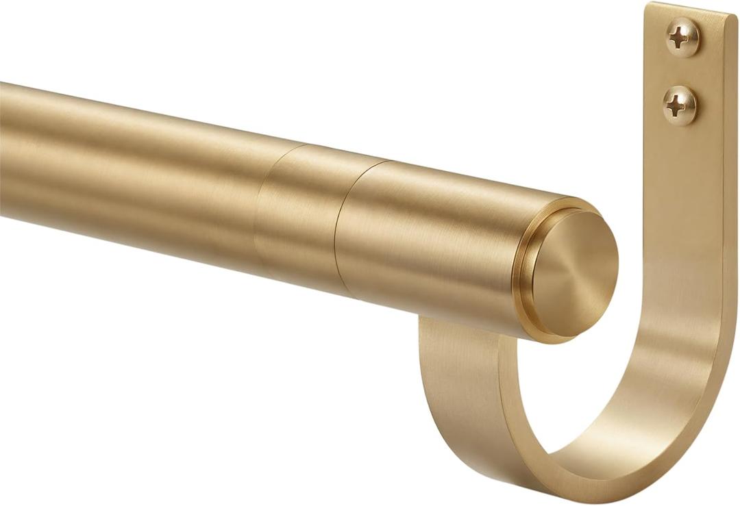 Curtain Rods for 28-99 Windows, Splicing Construction, 1 Adjustable Drapery Rod with Aluminum Alloy Brackets and Finials for Window, Sliding Door, Patio, Living Room Decoration, Brushed Gold