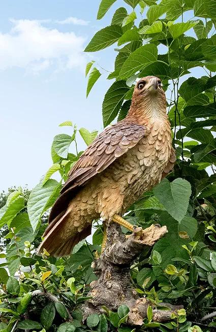 HI-LINE Wild Hawk Standing on Branch Garden Statue