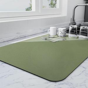 Ecotrim - Dish Drying Mat for Kitchen Counter | Coffee Bar Mat for Countertops | Heat Resistant Drainer Mat with Non-slip Rubber Backed | Hide Stain Kitchen Absorbent Draining Mat | Green 16"x18"