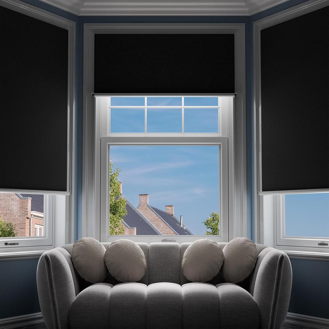 G-WACK Blackout Curtains, No Drill Blinds for Indoor Windows with Magnetic Snaps,100% Blackout Roller Shades, Heat-Insulated Black out Blinds & Window Shades Cover for Various Scenes (27" x 36",Black)